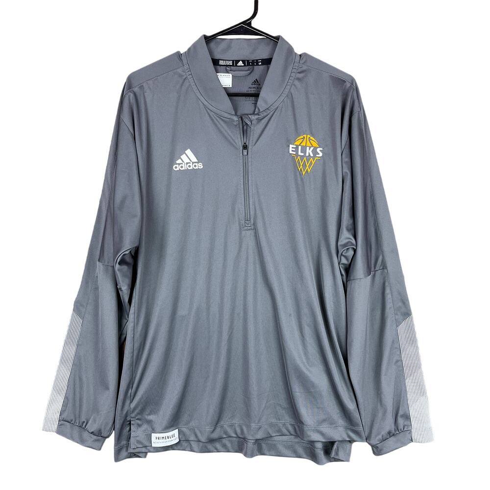 Adidas Mens Gray Quarter Zip Pullover Prime Blue Elks Logo Long Sleeve Large